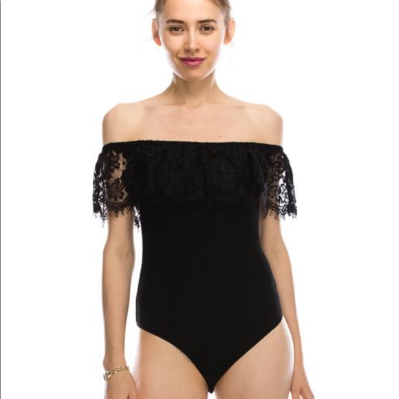 candlesfashionhouse Tops - Black Off Shoulder Lace Bodysuit
